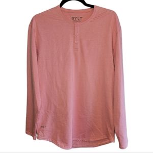 BYLT Drop Cut Shirt Lux Long Sleeve Henley Men's Size Medium Salmon